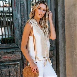 Linen Mustard Yellow Stripe Button Down Tank